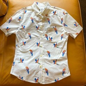Slim fit mens shirts sleeve button down with flamingos